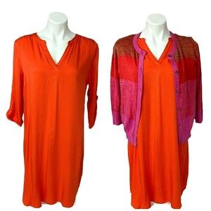 Worthington Tunic Dress Sweater Combo Womens Medium Orange Stripe